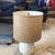 Mid-Century Modern 1940s White Ceramic & Brass Pineapple Artichoke Table Lamp With Burlap Shade For Sale - Image 3 of 10