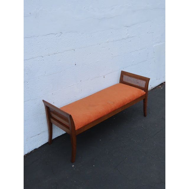 Mid 20th Century Mid Century Modern Caned Long Upholstered Window Hall End of Bed Bench 6636 For Sale - Image 5 of 15