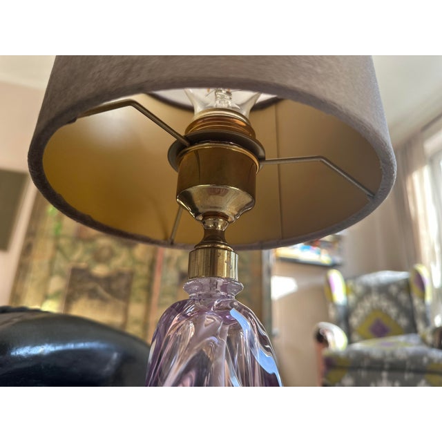 Mid-Century Modern Crystal Table Lamp with Amethyst Base from Val Saint Lambert, 1955 For Sale - Image 13 of 18