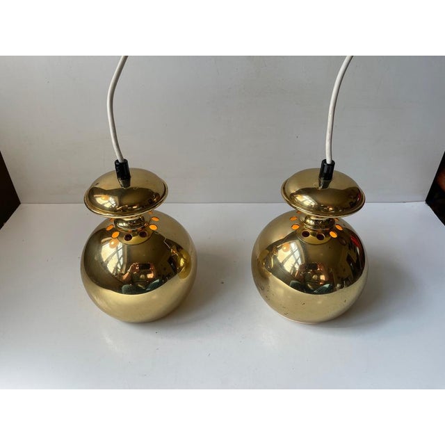 Vintage Brass Pendant Lamps attributed to Hans-Agne Jakobsson for Markaryd, 1960s, Set of 2 For Sale - Image 6 of 13