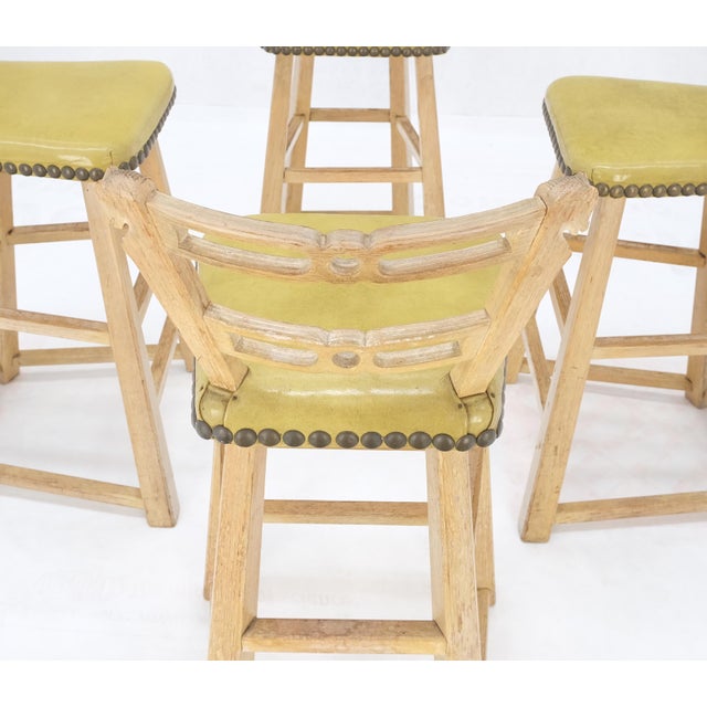 Wood Set of 4 Arts & Crafts Style Horse Head Carving Motif Bar Stools Chairs For Sale - Image 7 of 12