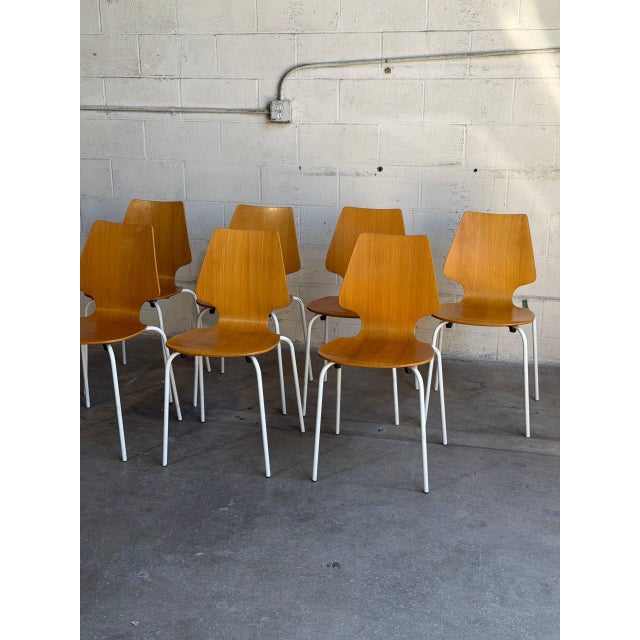 Mid 20th Century Set of 8 Danish Modern Bentwood Dining Chairs White Metal Mid Century Chairs For Sale - Image 10 of 10