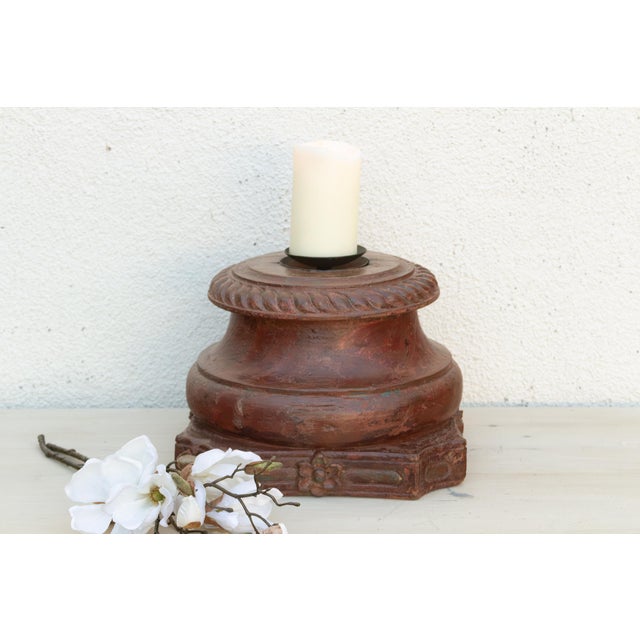 Antique Teak Rounded Rosette Pedestal For Sale - Image 9 of 9