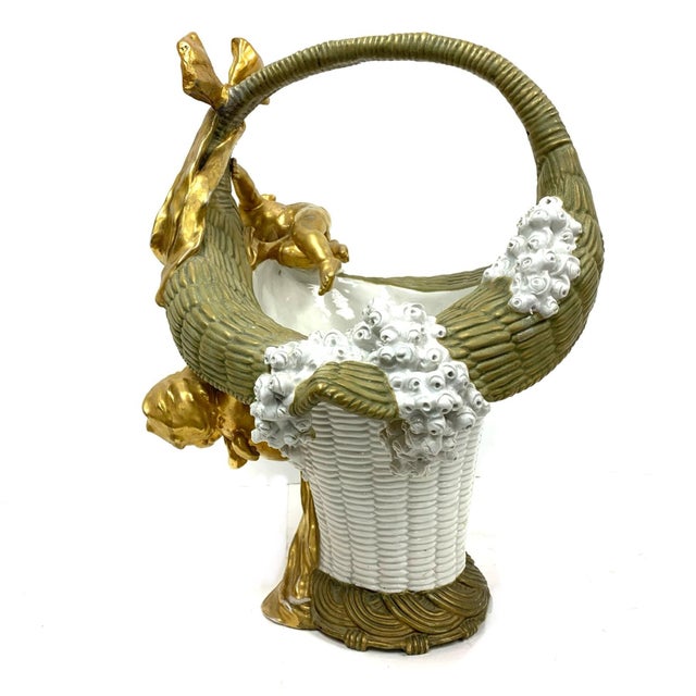 A large and dramatically sculptural porcelain basket vase by Imperial Amphora of Turn-Teplitz, Bohemia — one of the most...