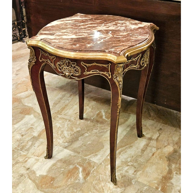 2010s French Accent Table With Multicolor Marble Top and Ornate Bronze Details For Sale - Image 5 of 5