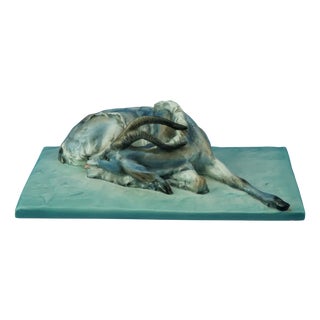 Stoneware Sculpture of a Reclining Ibex by Guido Cacciapuoti, Italy, 1920s For Sale