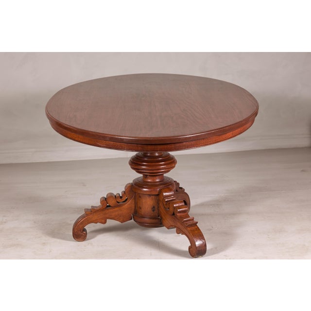 Brown Dutch Colonial Oval Pedestal Dining Table with Scrolling Base, Late 19th Century For Sale - Image 8 of 12