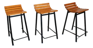 Set of Three Mid-Century Modern Oak & Steel Bar Stools, 1960s