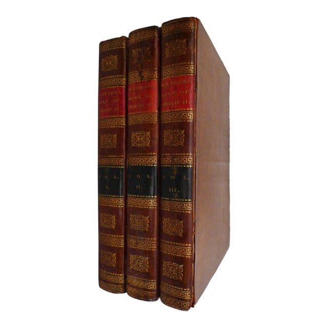 Early 19th Century Leather Volume Set, Robert Watson's the History of the Reign of Philip the Second, King of Spain - 3 Books For Sale