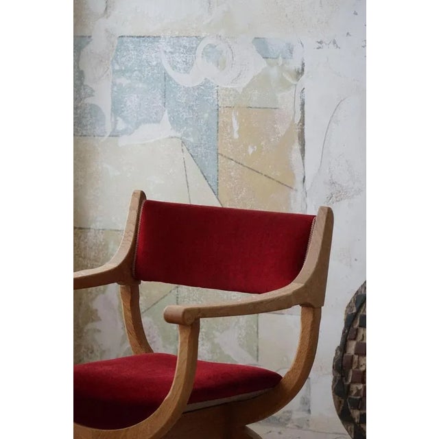Mid-Century Armchair in Oak & Velvet Model Kurul attributed to Henning Kjærnulf, 1960s For Sale - Image 12 of 13
