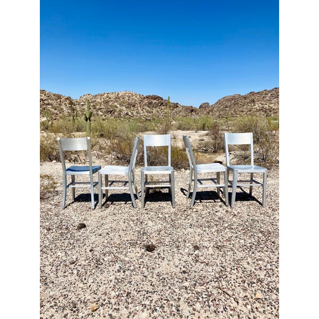 1970s style silver metal dining chairs - 5 - A great look for a modern dining table or outdoor patio.