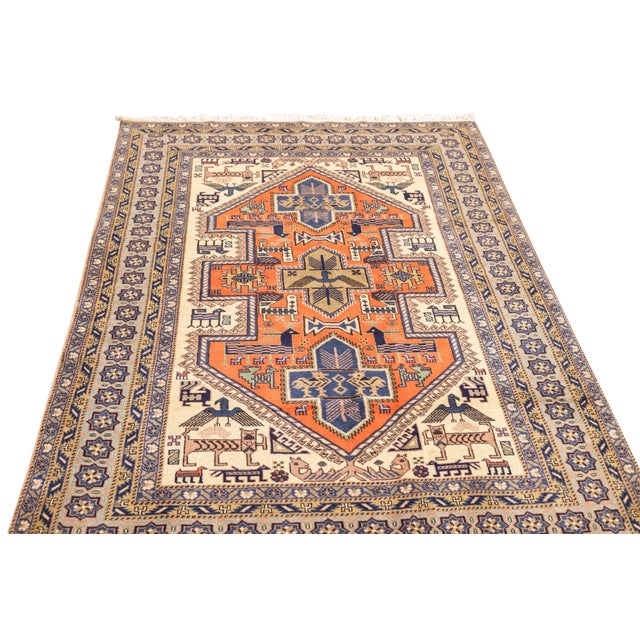 Vintage Hand-Knotted Persian Ardebil Rug 4'4" X 6'7" For Sale - Image 4 of 12