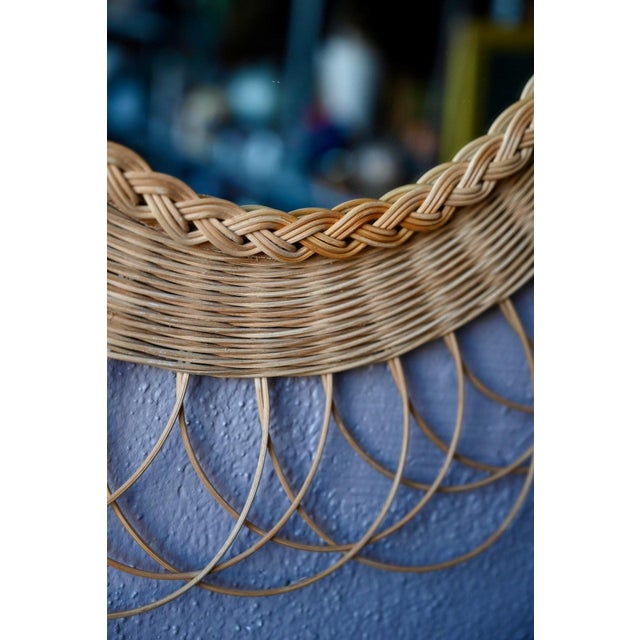 Round Wall Mirror in Woven Rattan by Dillenseger, 1980s For Sale - Image 4 of 7
