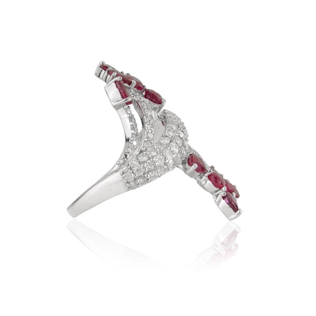 Metal Art Nouveau Inspired Natural Ruby & Diamond Cocktail Ring for Women, Size 7 For Sale - Image 7 of 15