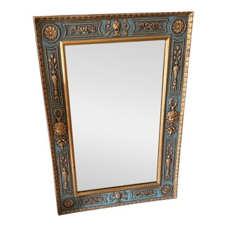 Mid-Century Turquoise and Gold Mirror For Sale