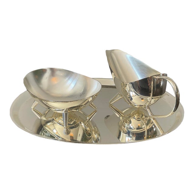 1950s Silverplate Creamer + Sugar Set by Kurt Meyer for Wmf- 3 Pieces For Sale