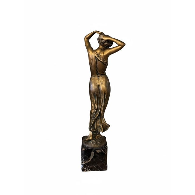 Mid 20th Century Vintage Art Nouveau Style Bronze-Finish Female Figure on Marble Base For Sale - Image 5 of 9