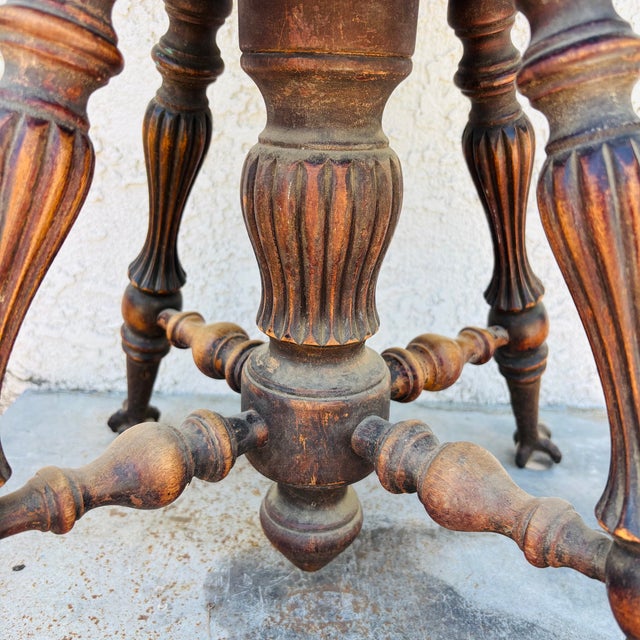 Early 1900s Oak Wood Piano Stool With Glass Ball Claw Feet For Sale - Image 12 of 18