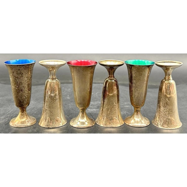 Metal Mid 20th Century Gorhan Sterling Silver 951 Cordial Shot Glasses 124 Grams - Set of 6 For Sale - Image 7 of 17