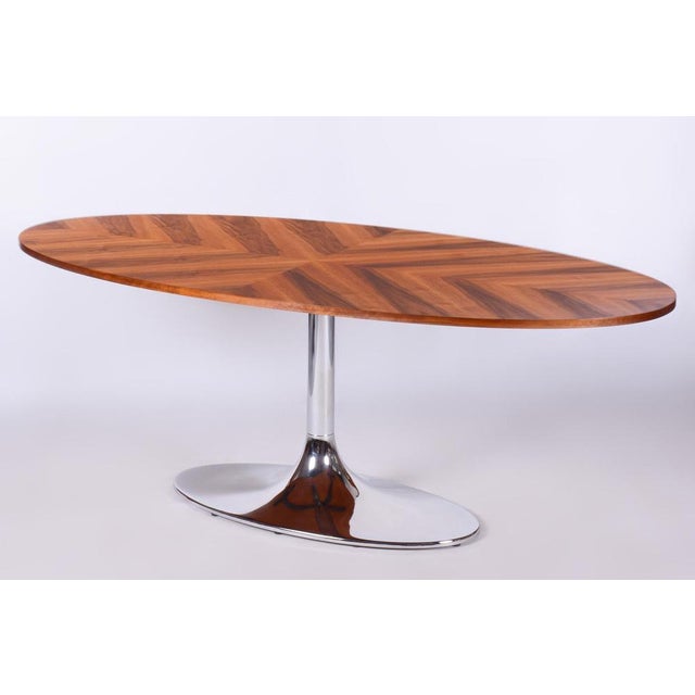 Functionalism Oval Table in Chrome and Walnut from Kovona, Czechia, 1960s For Sale - Image 13 of 14
