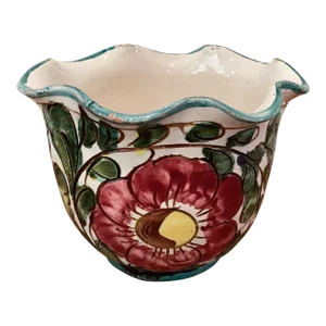 Vintage Colorful Italian Vase Majolica Terracotta Artist Signed Planter