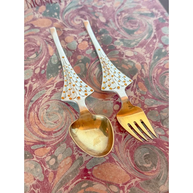 Mid-Century Modern Anton Michelsen Gilded Sterling Silver and Enamel Christmas Fork and Spoon Set, Denmark, 1965 For Sale - Image 3 of 10