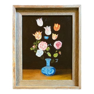 Satori Gregorakis Framed Original Oil Painting of Flowers With No Stems For Sale