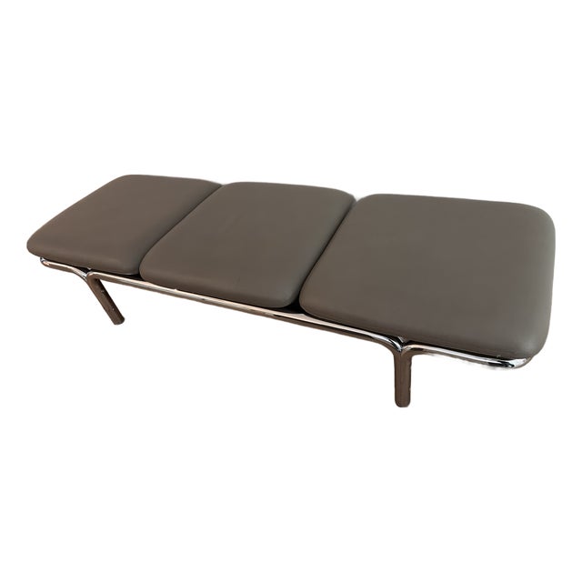 Vintage Three-Seat Modular Chrome and Taupe Upholstered Bench – 80” For Sale