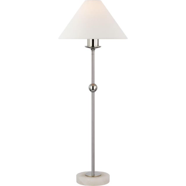 Traditional Chapman & Myers by Visual Comfort Signature Caspian Medium Accent Lamp in Polished Nickel and Alabaster with Linen Shade For Sale - Image 3 of 3