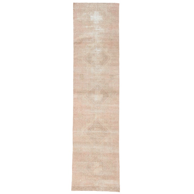 Turkish Runner Rug in Faded Beige and Brown For Sale