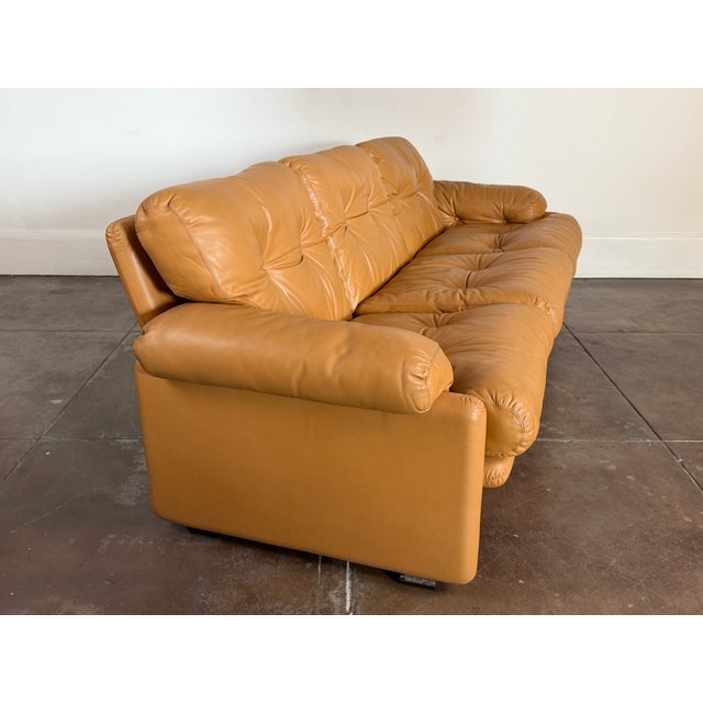 Vintage 1970s Tan Leather Scarpa B & B Italia Sofa For Sale - Image 9 of 13