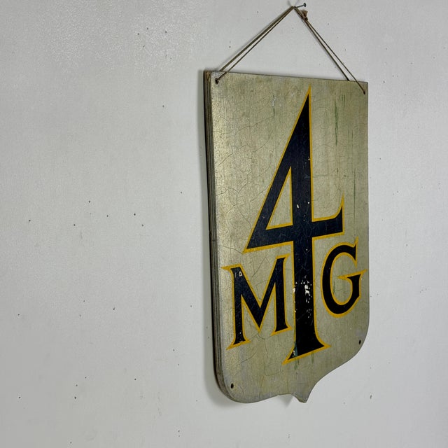 Rustic European Vintage Wall Hung Wood Sign in Shield Like Shape With the Number "4" and "Mg" Letters For Sale - Image 3 of 5