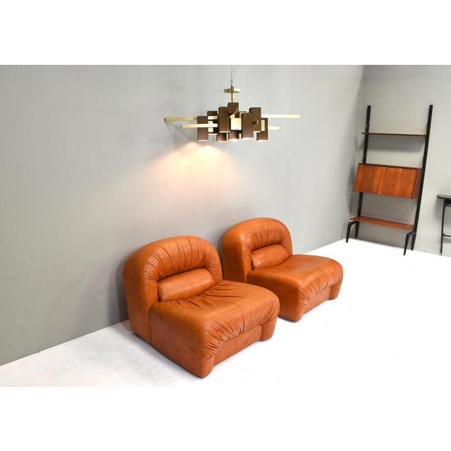 Sectional Sofa in Cognac Leather by Rossi Di Albizzate, Italy, 1970s, Set of 5 For Sale - Image 6 of 18