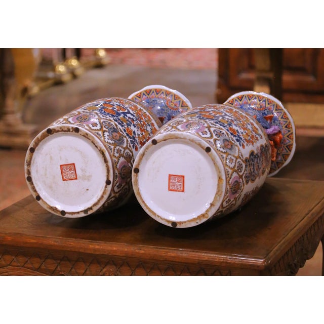 Pair of Early 20th C. Asian Imari Porcelain Vases With Floral and Bird Motifs For Sale - Image 10 of 11