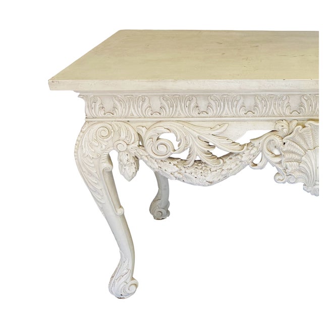Antique White Ornate Vintage Hand Carved Console/Entry Table For Sale - Image 8 of 10