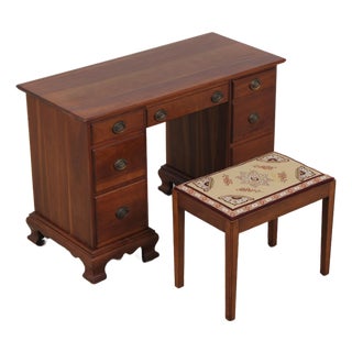 Stickley Cherry Kneehole Desk Vanity & Bench For Sale