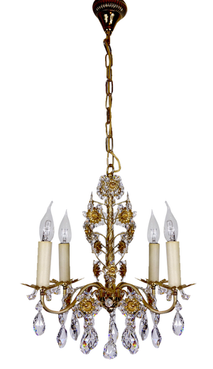 Brass and Lead Crystal Chandelier with Flowers from Ernst Palme, 1960s