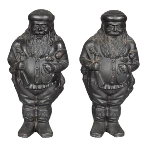 St Nicholas Cast Iron Andirons - a Pair