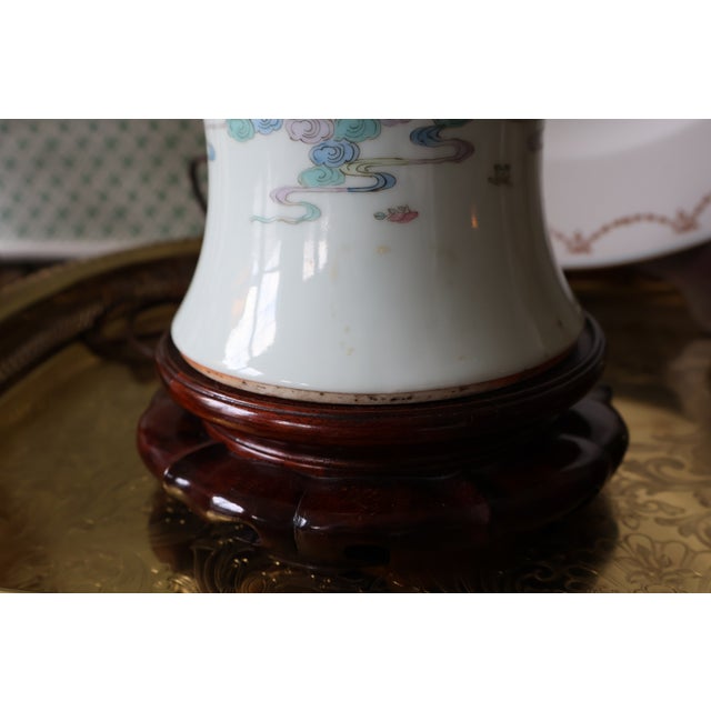 Vintage Chinese Celadon-Ground Famille Rose Celestial Figure Porcelain Table Lamp For Sale - Image 10 of 18