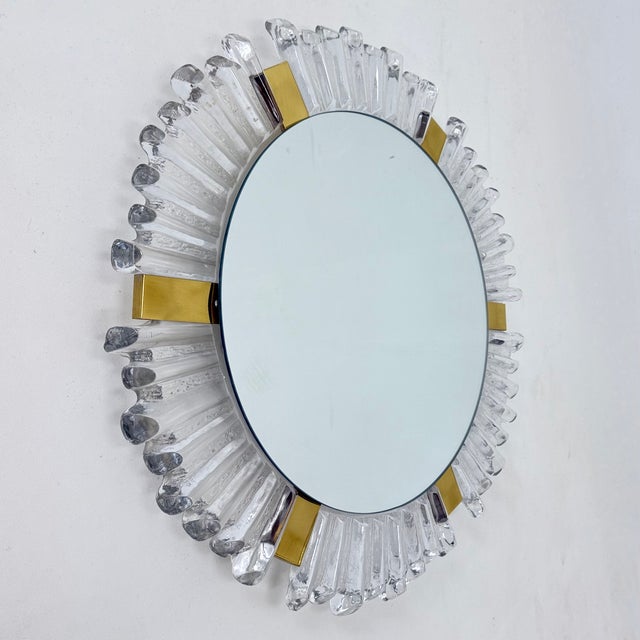 1960s Murano Ice Glass & Brass Backlit Mirror attributed to J. T. Kalmar for Kalmar, Austria, 1960s For Sale - Image 5 of 17