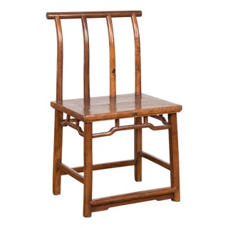 Antique Wooden Chair with Slightly Arched Back For Sale