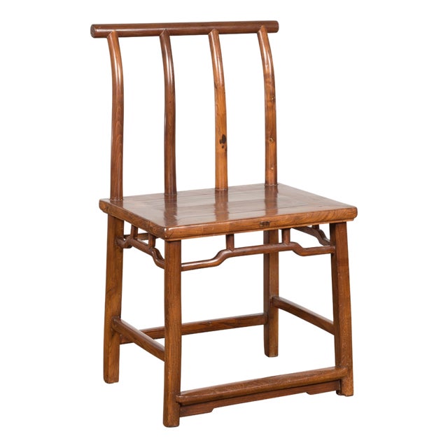 Antique Wooden Chair with Slightly Arched Back For Sale