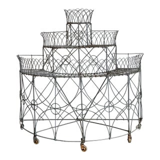 Vintage Trellis Wrought Iron Plant Stand For Sale
