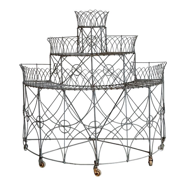 Vintage Trellis Wrought Iron Plant Stand For Sale