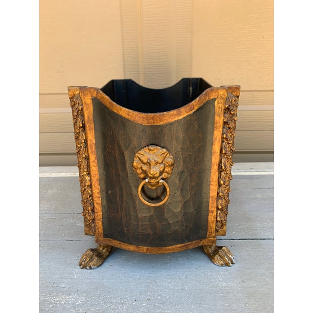 Metal John Richard Neoclassical Black and Gold Lion-Head Cachepot For Sale - Image 7 of 8