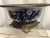 Chinoiserie Vintage Large Bombay Porcelain Chinoiserie Blue White Brass Rim Decorative Bowl on Brass Base For Sale - Image 3 of 3