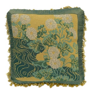 Handmade Floral Needlepoint Pillow For Sale