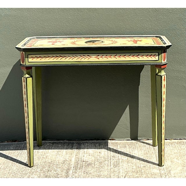 Wood Vintage 1992 Hand Painted Swan Console Table For Sale - Image 7 of 14