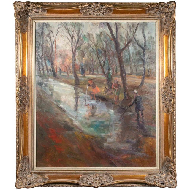 Miroslava Vrbová-Štefková, Children Playing in the Park, Oil Painting, Mid-20th Century For Sale - Image 3 of 3