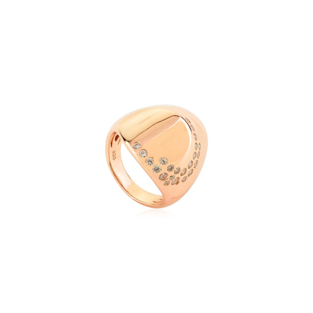 Boho Chic Rose Gold Plated Zircon Studded Bochic Dome Ring- Size 6 For Sale - Image 3 of 10